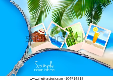 Background with photos from holidays on a seaside. Summer holidays concept. Vector