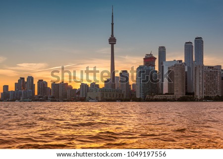 Toronto City skyline at sunset, Toronto, Ontario, Canada.