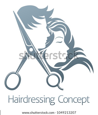 A hairdresser hair salon scissors man and woman sign symbol concept Royalty-Free Stock Photo #1049213207