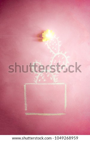 Cactus Drawn with Chalk Pink Background Yellow Nature Flower 