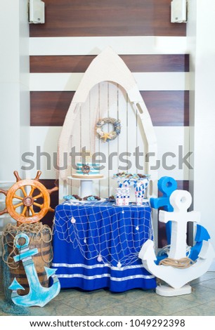 Decor in the marine style. Design of a party in a marine style.