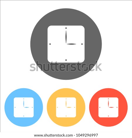 Simple clock icon. Set of white icons on colored circles
