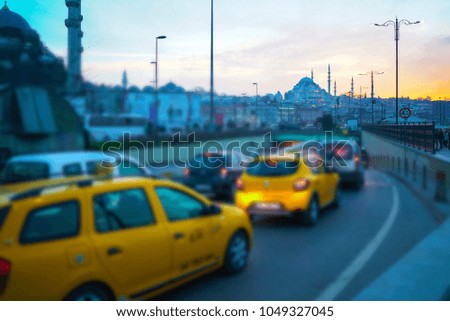 evening traffic on istanbul - yellow taxi
