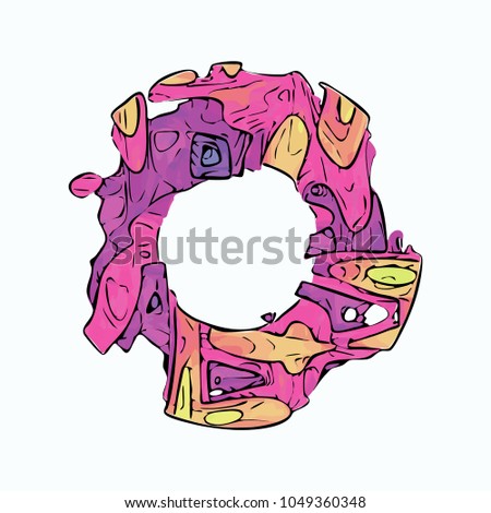 Abstract colorful circle graffity background. Urban style vector illustration for you modern funny design. Round frame or banner with place for text