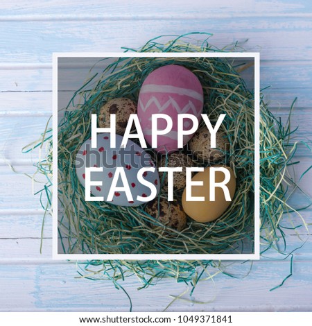 Beautiful holiday greeting card with text happy Easter