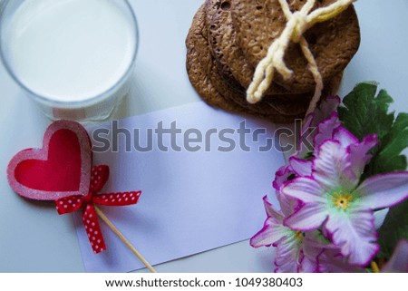 Message card morning flower heart milk