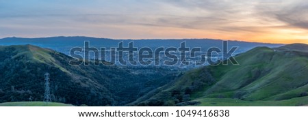 Large Resolution Panorama of Silicon Valley From Top of Nearby Hill at Sunset