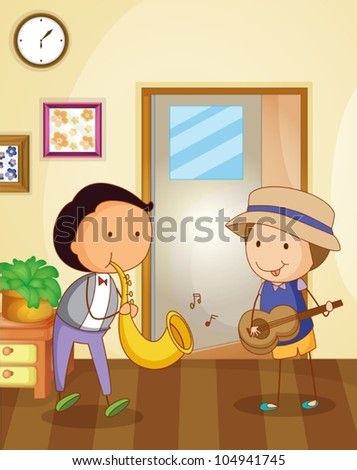 Illustration of kids playing music