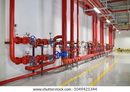 Industrial fire sprinkler valve station and emergency of alarm system to safety and security system in factory.