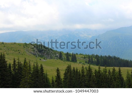 Transalpina Valley View in Romania with Blue Skyes and Green Hills
