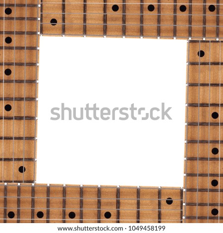Musical instrument - Electric guitar neck frame white background.