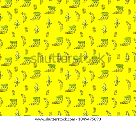 Seamless banana pattern on yellow background