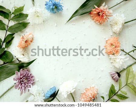 Flower background in flat lay, top view style. Soft and vintage tone