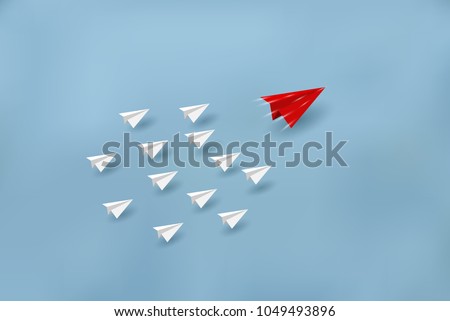 Paper planes are competing to destinations. Business Financial concepts are competing for success and corporate goals. There is a high competition. start up