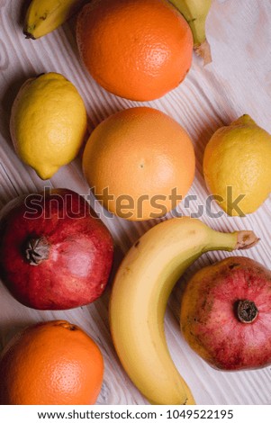 fruits on a white background.