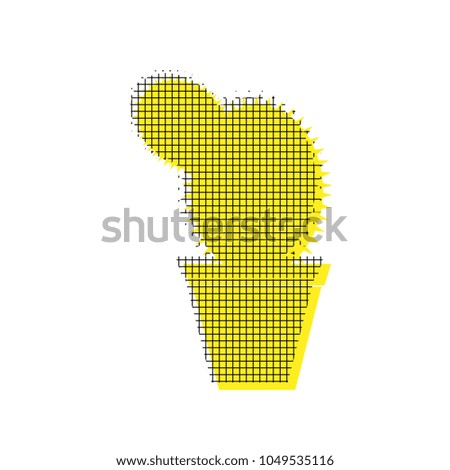 Cactus sign illustration. Vector. Yellow icon with square pattern duplicate at white background. Isolated.