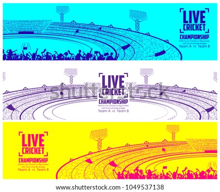 illustration of Stadium of Cricket with pitch for champoinship match and supporter fan people cheering team Royalty-Free Stock Photo #1049537138