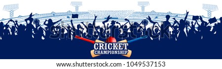 illustration of Stadium of Cricket with pitch for champoinship match and supporter fan people cheering team Royalty-Free Stock Photo #1049537153
