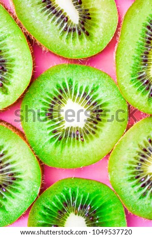 Slice Kiwi Pink Background Top View Close-up