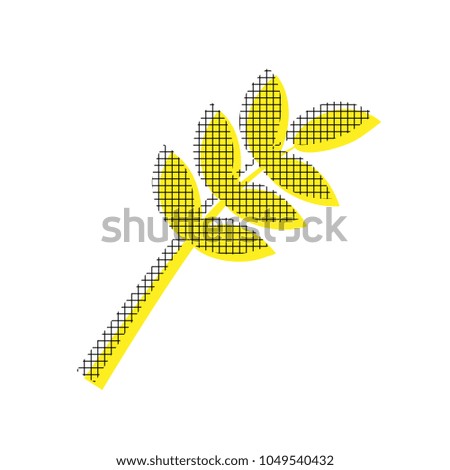 Tree branch sign. Vector. Yellow icon with square pattern duplicate at white background. Isolated.