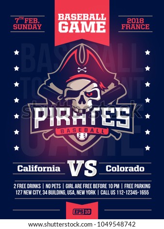 modern professional sports design poster with a baseball tournament and the skull in the blue theme