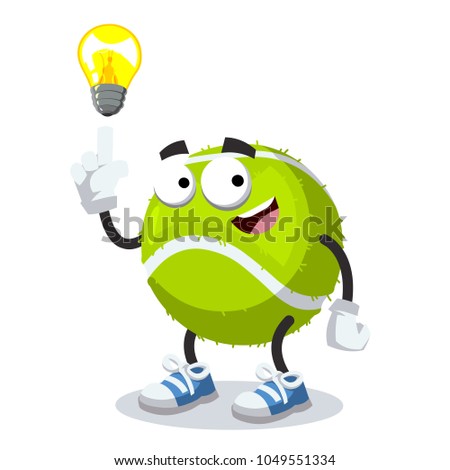 cartoon have an idea tennis ball mascot on white background