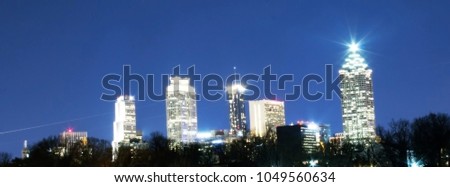 A view of the Downtown Atlanta Georgia skyline on a cold winter night