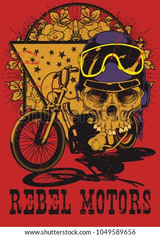 Rebel motors . Skull over motorcycle