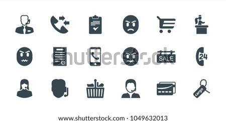 Customer icons. set of 18 editable filled customer icons: shopping cart, support, phone call, cargo tag, customer support, shopping bag, sale tag, bill of house, card