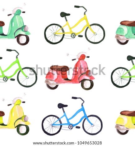 Watercolor scooter and bicycle set