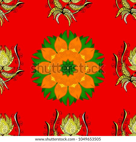 Flat Flower Elements Design Vector illustration. Seamless floral pattern with flowers, watercolor. Flowers on red, orange and green colors.Colour Spring Theme seamless pattern Background.
