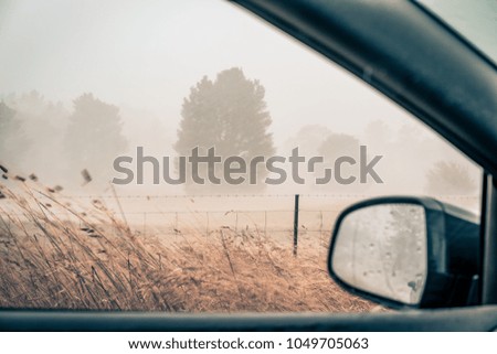 Storm outside seen through car window