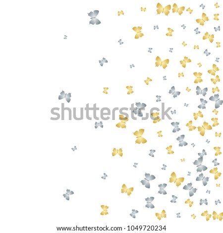 Cute butterfly cloth vip background on white. Spring butterfly linen theme vector with gold and silver metallic silhouette. Premium repeating insect fabric artwork for marketing.
