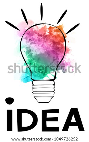 Vector light bulb icon with concept of idea. Watercolor filling