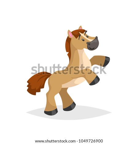 Cartoon funny horse rear up. Kid picture of ram or circus animal. Vector comic trendy style illustration isolated on white background.