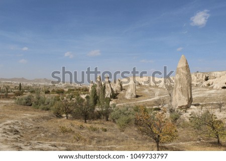 The view on the rocks in the Rose Valley (Gulludere Vadisi) near the town of Goreme in Cappadocia, Turkey