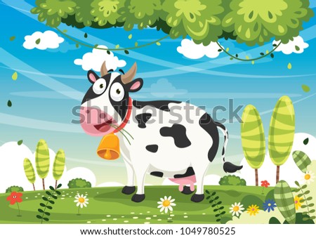 Vector Illustration Of Cartoon Cow