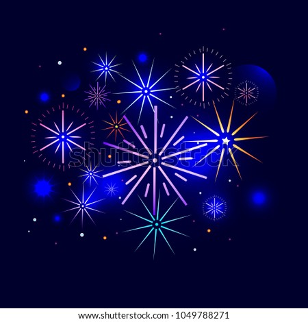 A bright fireworks salute. A festival night in the city. Vector flat gradient illustration