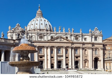 Vatican. A fountain before St. Peter's Cathedral Royalty-Free Stock Photo #104985872
