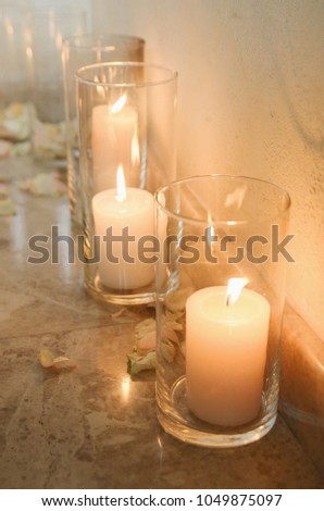 Candles in restaurant. Wedding evening.
