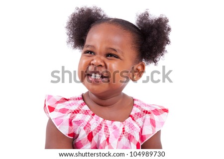Cute little african american girl laughing, isolated on white background