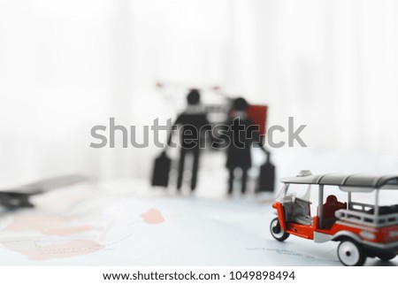 Paper cut of family saving, insurance and travelling concept