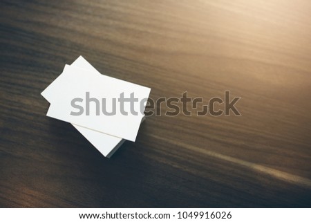Photo of blank business cards. Mock-up for branding identity for designers. Blank template for your design.