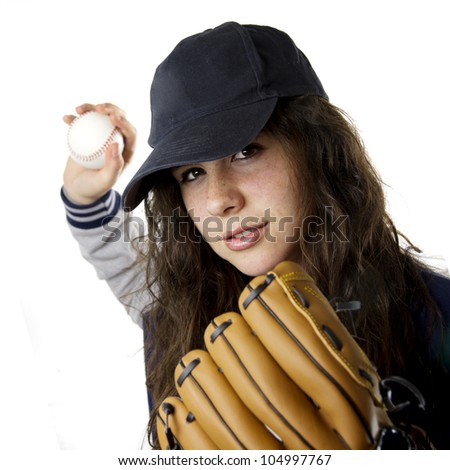 pretty young woman playing baseball