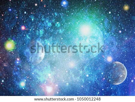 Watercolor Background with Outer Space, Stars and Colorful Nebula . Planet - Elements of this Image Furnished by NASA
