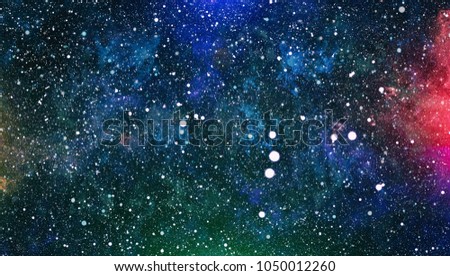 Watercolor Background with Outer Space, Stars and Colorful Nebula . Planet - Elements of this Image Furnished by NASA