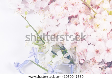 spring flowers lie on a white table
