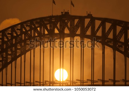 Beautiful foggy landscape sunrise, at Sydney Harbour Bridge, Sydney, Australia 