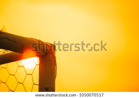 Goal nets of soccer football game in the sunshine day : Picture for concept of sport.