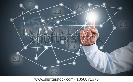 Businessman presses with finger on the structure of the network. network concept